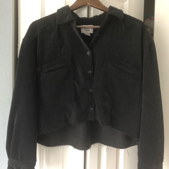 BDG Tops - BDG Black Cropped Corduroy Button-Up Jacket